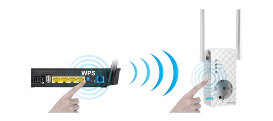 Verbindung mit WPS Tasten ASUS RP-AC53 802.11a/b/g/n/ac 750Mb/s repeater