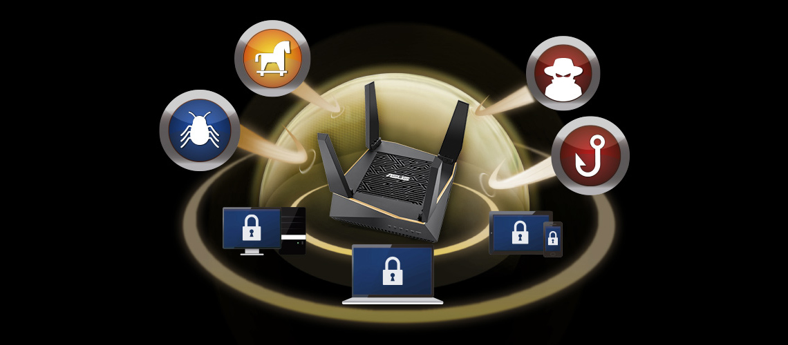 Router mit Lizenz von AiProtection Pro powered by Trend Micro ASUS RT AX92U AX6100 Drahtlos WiFi 6 802.11 Externe x4