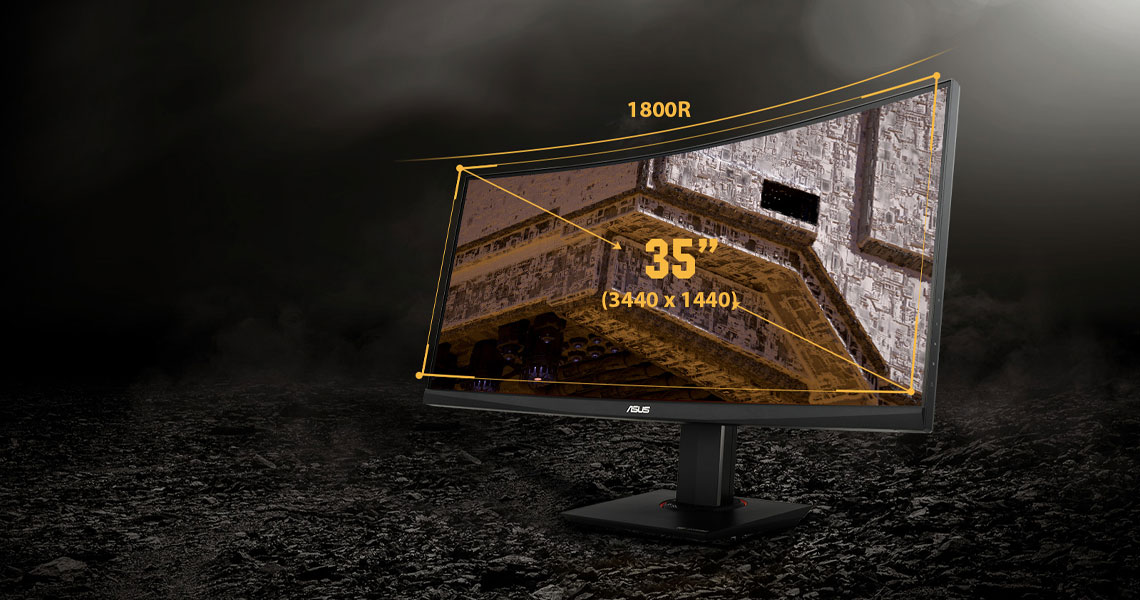 Der Bildschirm mit WQHD Panel 3440 x 1440 ASUS TUF Gaming VG35VQ 88,9 cm 35 Zoll TFT