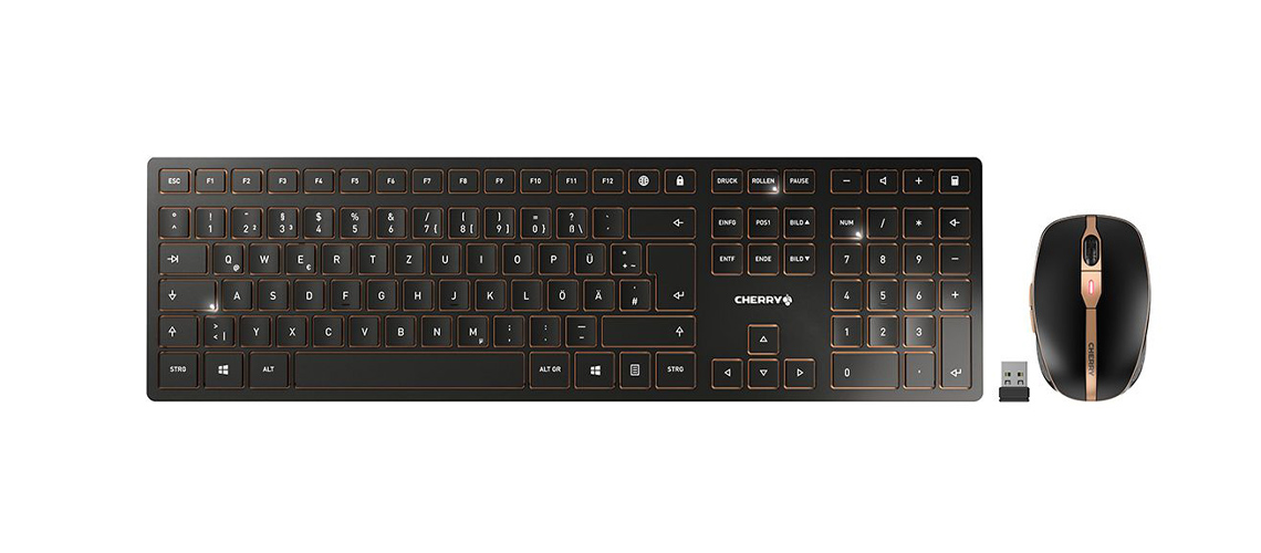 Tastatur mit eingebauter Metallplatte Maus mit zweifarbiger Status LED CHERRY DW9000Slim Keyboard DE Layout QWERTZ