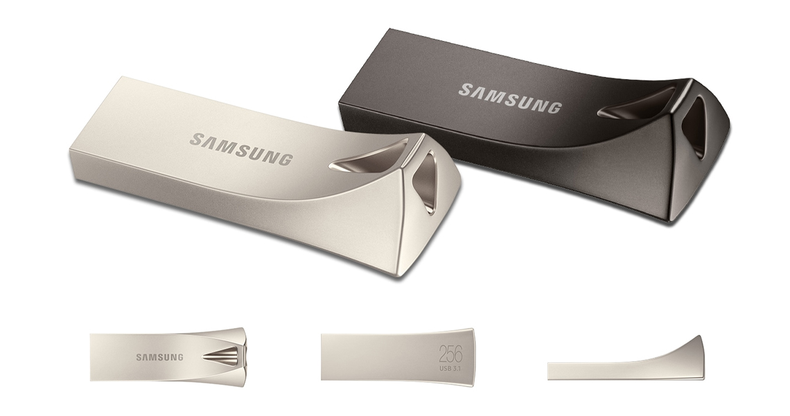 Der Metallkörper des USB Sticks Samsung BAR Plus 32 GB Grau MUF 32BE4/EU