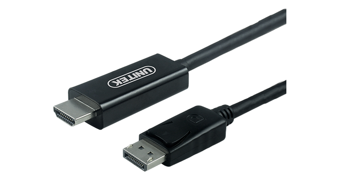 Das Kabel mit DisplayPort und HDMI Anschlüssen Unitek 1,8 m Y 5118CA